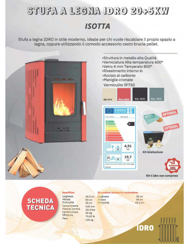 Peć na drva sa sistemom za grijanje vode, Isotta  20 +5 kw