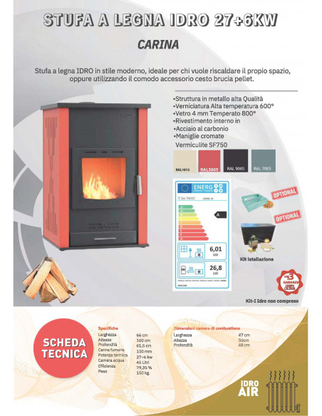 Peć na drva Carina  sa sistemom za grijanje vode, snage 27 + 6 kW