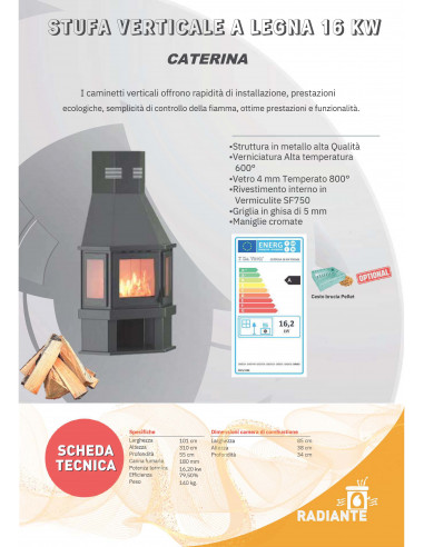 Kamin na drva Caterina, snage 16 kw
