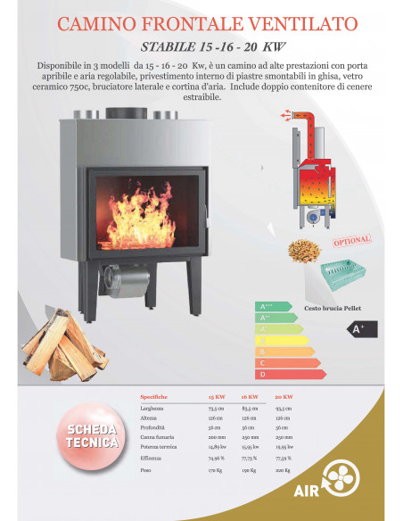 Ventilisani umetak za kamin na drva, snage 15 kW