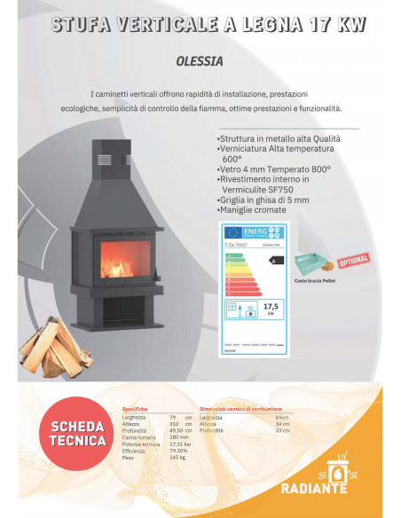 Vertikalni kamin na drva Olessia , snage 17 kw