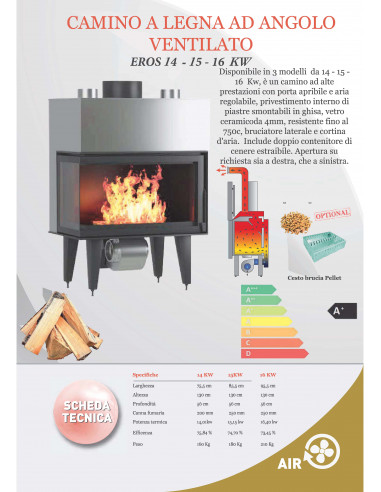 Ventilisani umetak za kamin na drva, snage 16 kW.