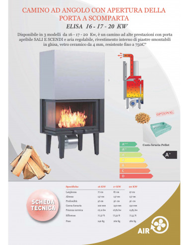 Ventilisani umetak za kamin na drva, snage 16 kW