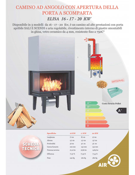 Ventilisani umetak za kamin na drva, snage 17 kW