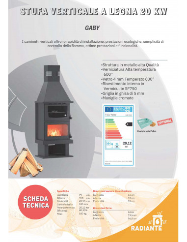 Vertikalni kamin na drva sa rernom, snage 20 kW