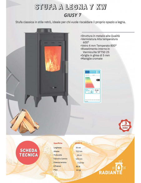 Sporet na drva Giusy, snage  7 kw