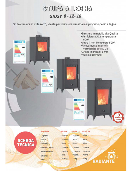 Sporet na drva Giusy, snage 12 kw