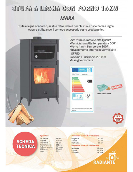 Peć na drva sa rernom, snage 15 kW