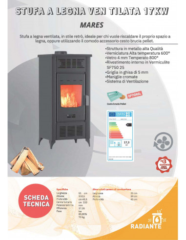 Peć na drva ventilisana, snage 17 kW