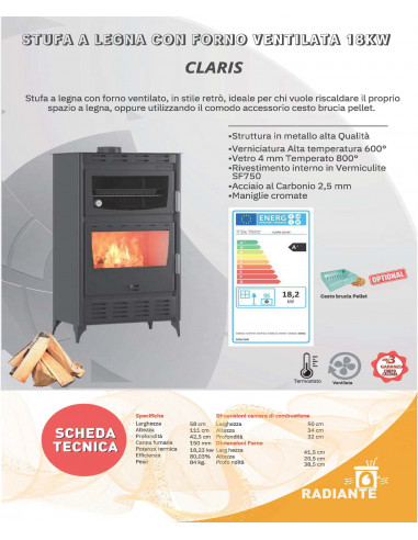 Stufa a legna con forno ventilata 18 kw