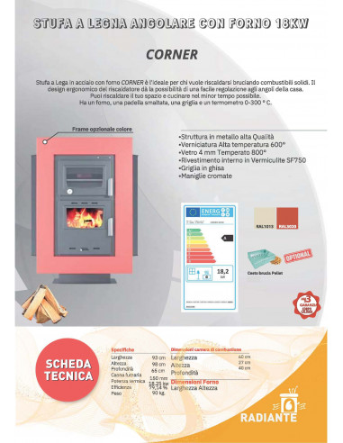 Ugaona peć na drva sa rernom, snage 18 kW